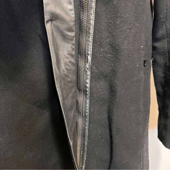 Vince Genuine Rabbit Fur Collar Lamb Leather Asymmetrical Wool Black Coat XS - Picture 7 of 16